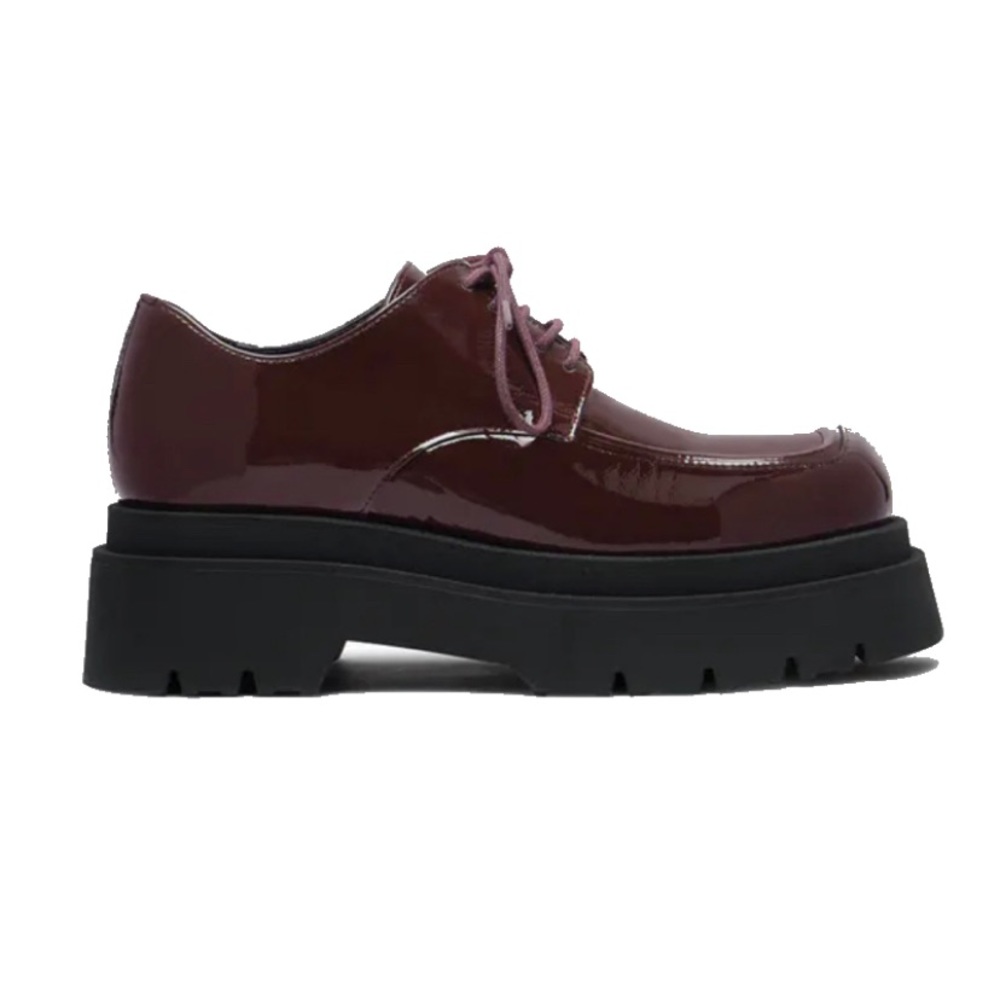 Miista Burgundy Patent Platform Lace-Up Shoes with Black Sole